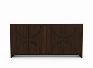 Buffet en bois moderne demi-cercle, meuble de rangement en bois à 4 portes avec panneau en arc, design moderne en arc - Product Image 2