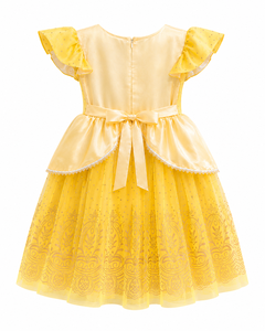 Robe de bal jaune pour filles, style princesse, avec tulle pailleté et satin fleuri |   Robe de fête de conte de fées - Product Image 2