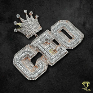 Collier pendentif couronne de PDG personnalisé de luxe, style hip-hop rap, entièrement serti de pierres, chaîne bling, bijou statement pour homme - Product Image 2