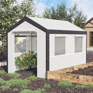 Serra Tradizionale a Tunnel 3x2,1m con Finestre Avvolgibili e Porta con Cerniera Bianco/Grigio Scuro - Essenziali per il Giardinaggio - Product Image 2
