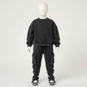 Ensemble de vêtements vintage pour enfants, survêtements deux pièces à motif uni pour petits enfants 2026 - Product Image 3