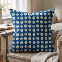 Nouveauté : Housses de coussin carrées TheFabira Rajasthan en coton 100% bio, faites à la main, imprimé abstrait bleu indigo, vente en gros