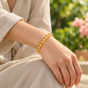 สร้อยข้อมือคริสตัลซิทรินธรรมชาติ ประดับด้วยลูกปัดพลอยสีทอง ยืดหยุ่นได้ เหมาะสำหรับผู้ชายและผู้หญิง - Product Image 3