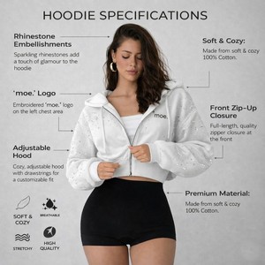 Sudaderas con capucha cortas de corte ajustado para mujer, diseño de paneles de algodón y forro polar, top con capucha corto, logotipo personalizado, fabricación de marca privada, ropa urbana. - Product Image 5