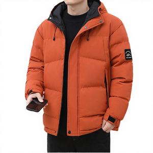 WARPRO INDUSTRY Men's Orange Hooded Puffer <b>Jacket</b> Solid Color Zipper Closure Windproof Autumn Casual Wear Breathable - Product Image 1