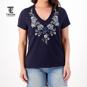 Women Embroidery T-<b>Shirts</b> Custom Casual Cotton Tees Stylish Floral Embroidered Tops Soft Comfortable <b>Shirts</b> for Daily Wear and - Product Image 3