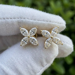 Pendientes de Diamantes de Laboratorio de Lujo E VVS2 VS1, 2CTW, Corte Marquesa, con Cierre de Rosca, Joyería de Aniversario - Product Image 1