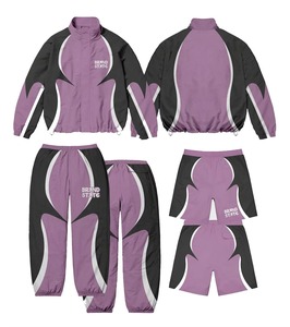 Ensemble de vêtements de sport deux pièces en nylon respirant et imperméable, coupe-vent, avec doublure en maille personnalisée, fermeture éclair, imprimé numérique, streetwear d'hiver - Product Image 1