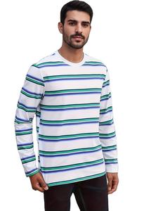 Camiseta de Manga Larga a Rayas Mixtas Casual para Hombre, Tela Jersey de Temporada Primavera/Otoño con Ligero Estiramiento, Cuello Redondo, Corte Regular - Product Image 3