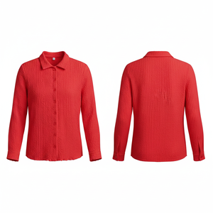 Chemise à manches longues boutonnée 100 % haute qualité, chemisier texturé décontracté, haut léger et doux pour le bureau, polos - Product Image 6