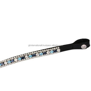 Frontal de cheval en cuir véritable, orné de saphirs noirs personnalisés, de cristaux blancs et de strass Diamante, disponible en toutes tailles Cob. - Product Image 6