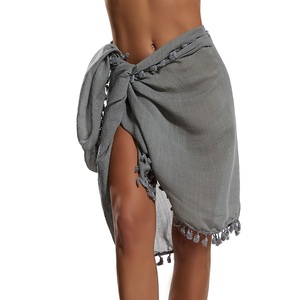New Women Swimwear Chiffon Solid Tassel Cover up Beach Sarong Pareo <b>Bikini</b> Seaside Resort Sun-Proof Swimsuit Wrap <b>Skirts</b> - Product Image 1