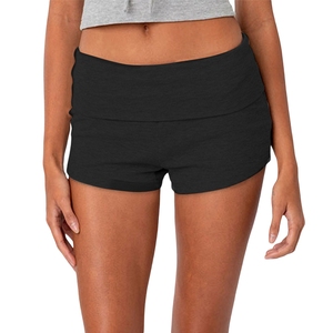Shorts noirs taille haute pour hommes, couleur unie, décontractés, avec ceinture élastique, respirants, en coton et élasthanne tricoté - Product Image 1