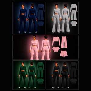 Wholesale Custom Logo 4 Piece Seamless Yoga Set Women High Waisted <b>Flare</b> <b>Leggings</b> Long Sleeve Crop Top Gym Workout Clothes - Product Image 2