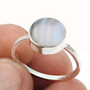 Round Cut Natural Blue Lace Agate Gemstone <b>Ring</b> Crafted From 925 Sterling Silver Unique Cocktail <b>Boho</b> <b>Ring</b> At Wholesale Price - Product Image 2