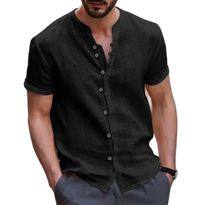 Hawaii New Fashionable Men's Retro Button <b>Shirts</b> Linen/Cotton Breathable V-neck Casual Short Sleeve for Summer - Product Image 2