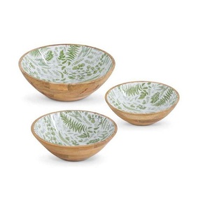 Classic Design Dining Table ColoredWooden Serving Bowl Decorative <b>Sticker</b> Enamel Printed Acacia Wooden Bowl - Product Image 2