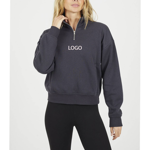 Sudadera de algodón ligera de manga larga con cuello alto y cremallera 1/4 para mujer, bordado personalizado, estilo deportivo oversize - Product Image 4