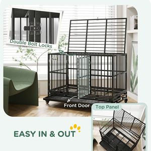 48\" Heavy Duty Dog <b>Crate</b> Large Metal Kennel with Lockable Wheels Double Door and Removable Tray Gray-XXL Size - Product Image 5