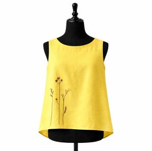 Fabricant OEM ODM, Blouse sans manches pour femme en mélange coton-lin, style vintage, couleur unie, brodée, été, sur mesure - Product Image 5