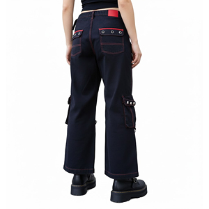 Custom <b>Punk</b> Gothic Cargo Pants <b>Men</b> Women Black Wide Leg Bondage Trousers Elastic Waist Polyester/Cotton Y2K Streetwear - Product Image 6