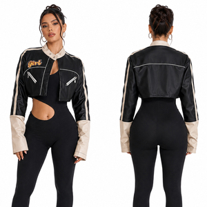 Chaqueta Corta de Cuero Sintético PU para Mujer, Estilo Moto, con Cierre, Chaqueta Biker, Ropa de Calle, OEM ODM - Product Image 1