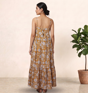 Fabricante Mayorista de Vestidos Largos de Algodón con Manga Corta, Cintura Natural, Estampado Floral, Hechos a Mano en Jaipur, Estilo Étnico Casual - Product Image 5