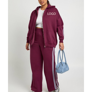 Ensemble de jogging grande taille L-XXL pour femme, avec logo brodé, manches longues, taille haute et bande latérale en coton – Nouvelle collection à succès - Product Image 4