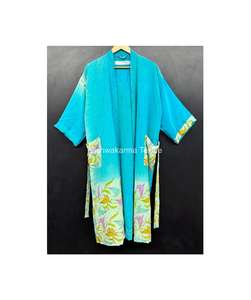 ชุดคลุมกิโมโนผ้าไหมเครปแบบอินเดีย ทำมือ เอวยางยืด ชุดชายหาดหรูหรา ชุดลำลอง ของขวัญ สไตล์โบโฮ สำหรับผู้หญิง ผ้าคลุมตัว ฤดูร้อน ฤดูใบไม้ร่วง ฤดูใบไม้ผลิ - Product Image 1