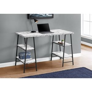 Scrivania Moderna per Ufficio Domestico da 48 Pollici con Laminato Effetto Marmo Bianco e Ripiani Contemporanei in Metallo Nero per Laptop - Product Image 5