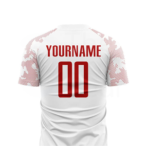 Conjunto de Camiseta y Pantalones Cortos de Fútbol Sublimados Personalizados para Hombre, Blancos y Rojos, Nombre del Equipo 00, Cuello Redondo, Manga Corta, Uniforme Transpirable de Poliéster - Product Image 5