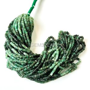 Natural Shaded Emerald Heishi <b>Beads</b> 4MM Emerald Flat Tyre Shape <b>Beads</b> Heishi Disc Shape Emerald Gemstone Emerald <b>Beads</b> Jewelry - Product Image 3