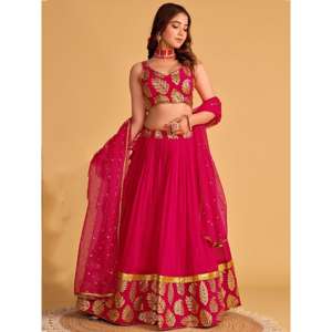 Merveilleuses paillettes roses Georgette Lehenga Choli avec des robes de soirée élégantes Dupatta - Product Image 4