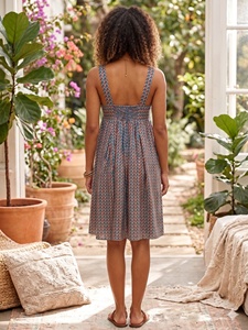 Boho Sweet Woven Printed Rayon Cotton Midi <b>Dress</b> Spaghetti Strap A-Line Loose Fit <b>with</b> <b>Pockets</b> <b>Summer</b> Casual - Product Image 5