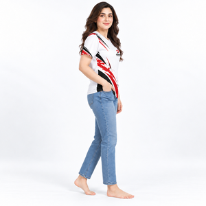 Mode décontractée élégante en coton pour femmes modernes recherchant confort et looks frais, t-shirts imprimés polyvalents et élégants pour femmes - Product Image 4