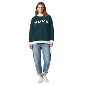 Street Style Women Oversized Mockneck Pullover Winter Casual Relaxed Fit Long Front Logo <b>Top</b> for Modern Everyday Fashion - Product Image 1