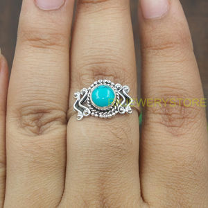 Bague en turquoise naturelle, argent sterling 925, faite à la main, style bohème tribal, bague statement vintage, bijoux pour femmes, bijoux de créateur, Noël - Product Image 5