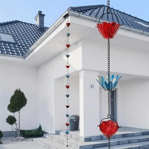 Chaîne de pluie en verre pour décoration extérieure suspendue, motif de pétales rouges et bleus, résistante aux intempéries, ornement de jardin - Product Image 2
