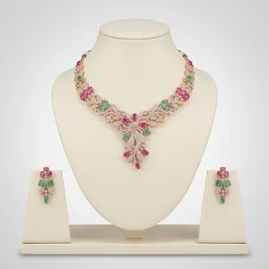 Collier de luxe en or rose avec zircone cubique, bijoux étincelants en CZ pour mariage, fiançailles et robes de soirée, vente en gros - Product Image 5