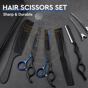 Kit de Tijeras para Cortar Cabello - Profesional, 10 Piezas, Negro y Azul - Product Image 1