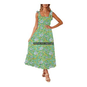 Vestido Boho para Mujer con Tirantes Finos de Algodón Estampado a Bloques, Diseño Gitano Hecho a Mano, Túnica Transpirable de Algodón con Estampado a Bloques - Product Image 1