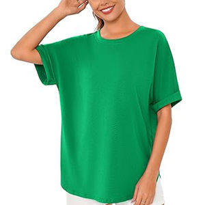 Camisetas de Manga Corta para Mujer, Color Verde Oscuro, Cuello Redondo, Estilo Holgado, Moda Veraniega, Decoración con Logotipo Personalizado, Estilo Casual, Transpirable - Product Image 2