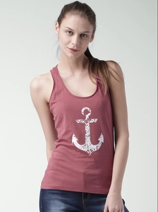 Débardeur rouge à imprimé ancre pour femme, col rond, style nautique, en jersey de coton, sans manches, tenue décontractée - Product Image 1