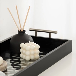Modern Designer <b>Black</b> Wooden And Glass <b>Serving</b> <b>Tray</b> For Home Office Hotel Restaurant Elegant Luxury <b>Serving</b> Platter For Guests - Product Image 5