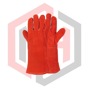 Red <b>Fire</b> Resistant Leather Cow Split Welding Gloves Heavy Duty Industrial Firefighter Safety Gloves Anti-static Breathable - Product Image 1