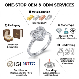 Baguette Diamond Heart <b>Ring</b> 18K White Gold Cluster Halo <b>Split</b> Shank Setting Premium Custom Jewelry Factory MOQ 1pc - Product Image 5