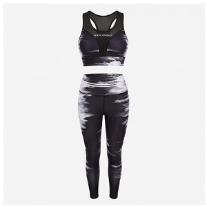 North Approach 2 Piece Yoga Set Racerback <b>Crop</b> <b>Top</b> Full Length Leggings Printed <b>Mesh</b> Breathable High Waist Sportswear Front - Product Image 1