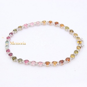 Bracelet tennis en or blanc 14 carats avec tourmalines naturelles multicolores |   Bijoux fins avec accents de diamants, cadeau pour femmes, mariage, fête, vente en gros - Product Image 1