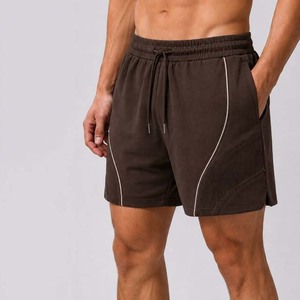 Men's Blue Quick Dry Sport Shorts With Side Stripe Drawstring Waist Mid Length Knitted Polyester Athletic Wear - Product Image 6