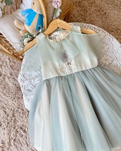 Phụ nữ quần áo cô gái ăn mặc <span class=keywords><strong>Sarah</strong></span> Boutique của màu xanh lá cây cổ tích hoa ăn mặc satin Vải Nhiều Lớp vải tuyn thêu tay áo ngắn - Product Image 3